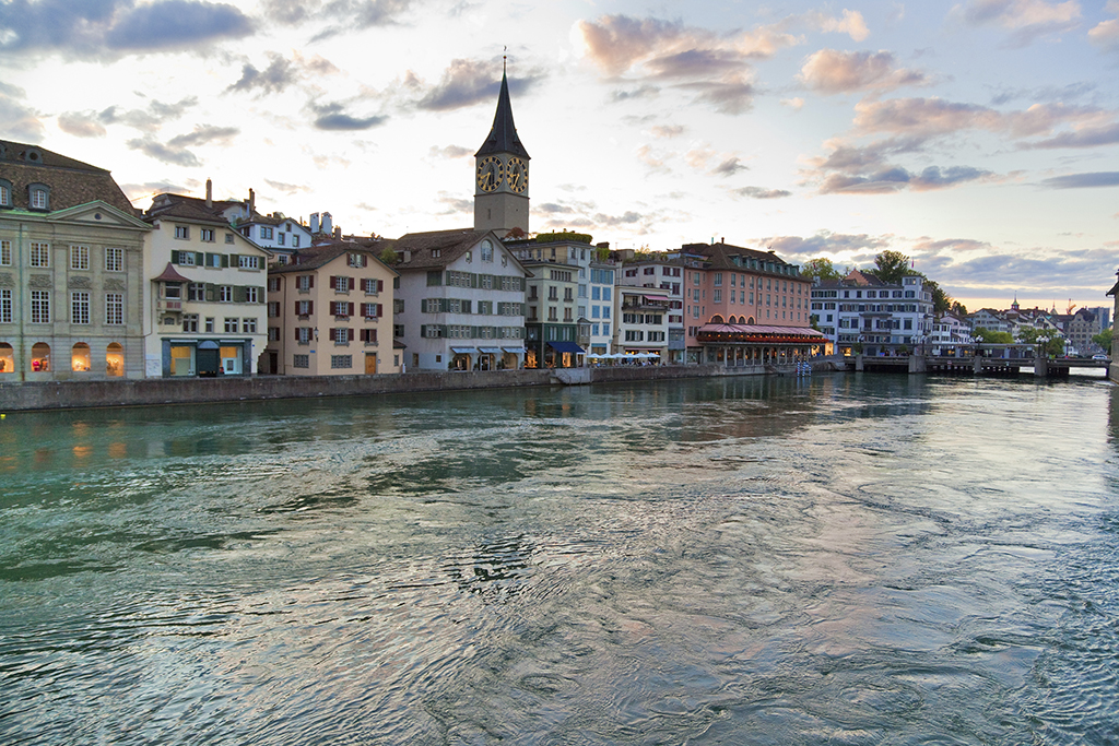 Zurich ciy in Switzerland. Evening cityscape.