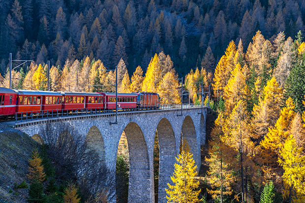 Train crossing bridge in Switzerland
