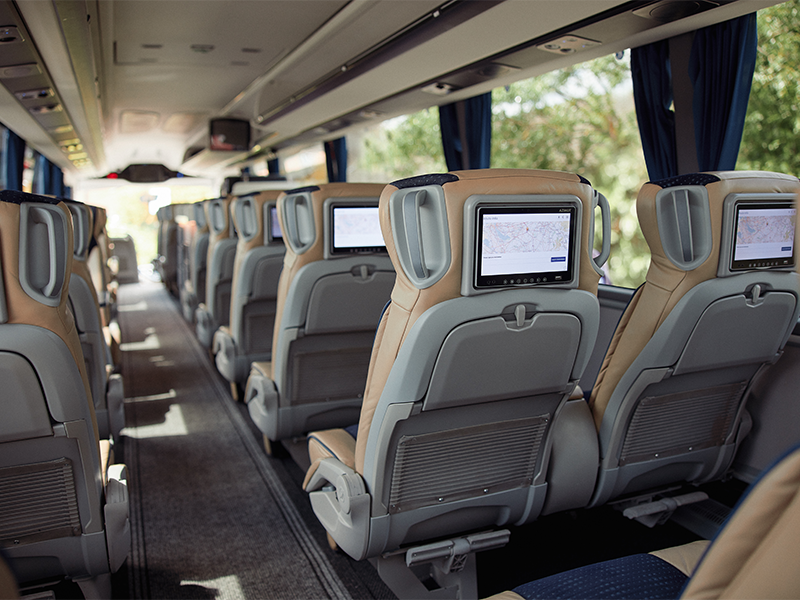 Leger Holidays Luxuria Coach Interior seating with screens