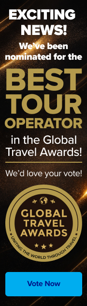 Exciting News! We've been nominated for the Best Tour Operator in the Global Travel Awards. We'd love your vote!. Global Travel Awards - Uniting the world through travel Logo. Vote Now